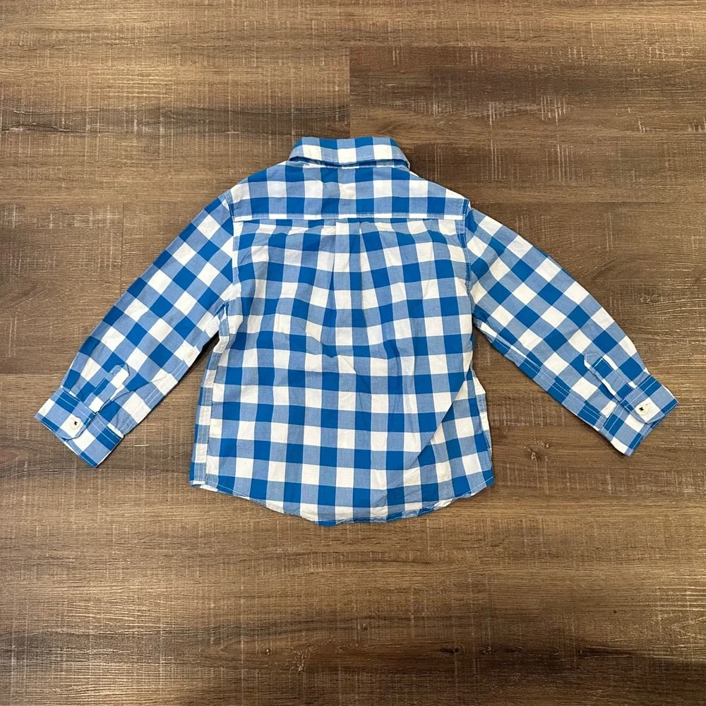 Baby Boden Boys Blue Gingham Cotton Button Down‎ Shirt 18-24 Months 71333